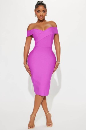 Magenta Fashion Nova Amy Bandage Midi Women Dress USA | 548173VDK