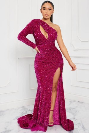 Magenta Fashion Nova Gems Sequin Maxi Women Dress USA | 801975HZP