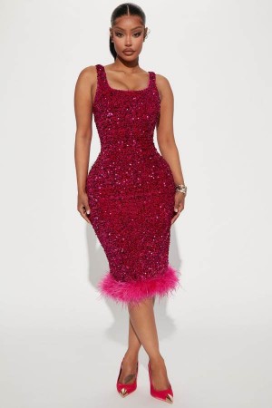 Magenta Fashion Nova Hollie Sequin Midi Women Dress USA | 269184IKW