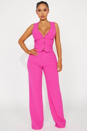 Magenta Fashion Nova Vanessa Vest Pant Set Women Pants USA | 690742LIZ