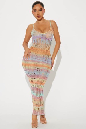 Multicolor Fashion Nova Jennifer Crochet Maxi Women Dress USA | 489231NRJ