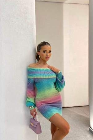 Multicolor Fashion Nova Over The Rainbow Sweater Mini Women Dress USA | 867290OSR