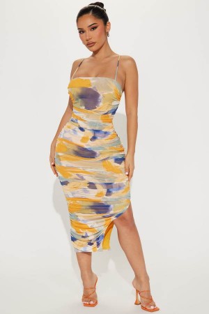 Multicolor Fashion Nova Painted In Mesh Midi Women Dress USA | 538614HGX