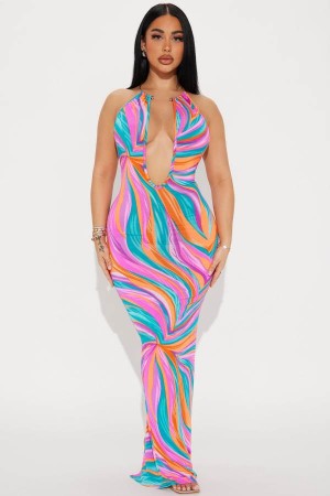 Multicolor Fashion Nova Vacation With Me Maxi Women Dress USA | 835071FTG