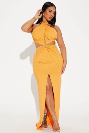 Mustard Fashion Nova Cora Cut Out Maxi Women Dress USA | 573826RKS