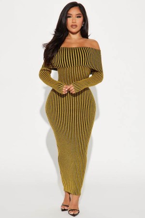 Mustard Fashion Nova Juniper Sweater Maxi Women Dress USA | 384091ADK