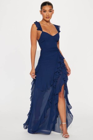 Navy Fashion Nova Claire Chiffon Maxi Women Dress USA | 560927KTY