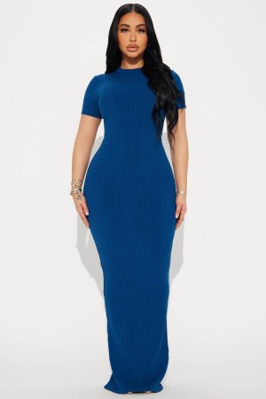 Navy Fashion Nova Cora Snatched Maxi Women Dress USA | 514289CAB