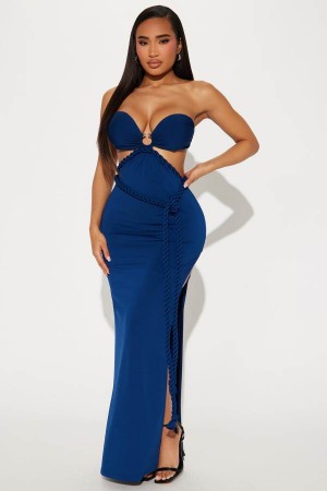 Navy Fashion Nova Goddess Mentality Maxi Women Dress USA | 094821WMX