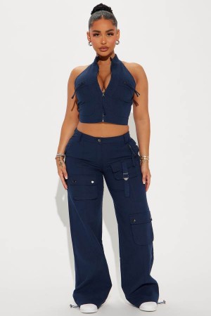 Navy Fashion Nova Laurie Cargo Pant Set Women Pants USA | 475360VXD