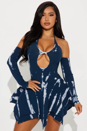 Navy Fashion Nova Lydia Ribbed Mini Women Dress USA | 064712JYP