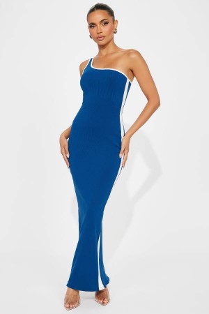 Navy Fashion Nova Maya Snatched Maxi Women Dress USA | 053427PTQ