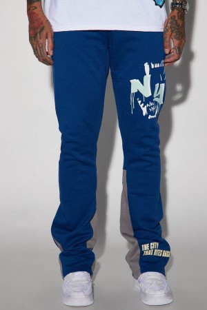 Navy Fashion Nova NY Bites Back Flared Men Sweatpants USA | 540193EOG