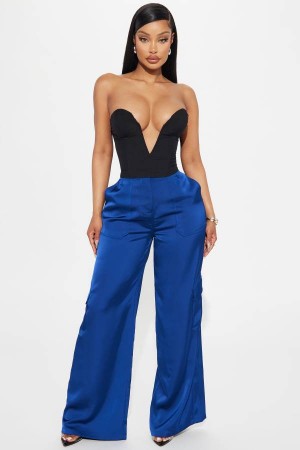 Navy Fashion Nova Pretty Girl Walk Satin Cargo Women Pants USA | 762804UGR