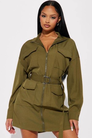 Olive Fashion Nova About The Business Twill Mini Women Dress USA | 403978GHY