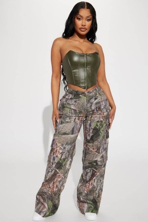 Olive Fashion Nova Bree Camo Stretch Cargo Women Jeans USA | 169473HWD