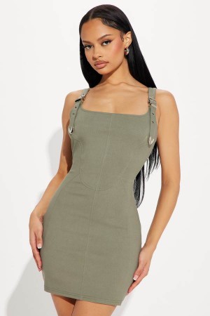 Olive Fashion Nova Buckle In Micro Mini Women Dress USA | 368250IUH