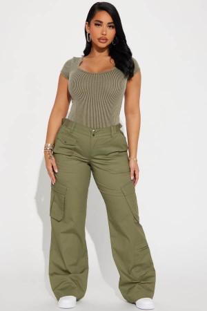 Olive Fashion Nova Flying High Cargo Women Pants USA | 317659OIG