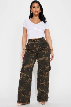 Olive Fashion Nova Give It Up Camo Cargo Women Pants USA | 621397IHM