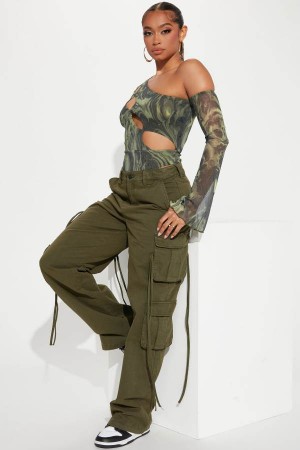 Olive Fashion Nova Golden Hour Wide Leg Cargo Women Pants USA | 819457VLQ