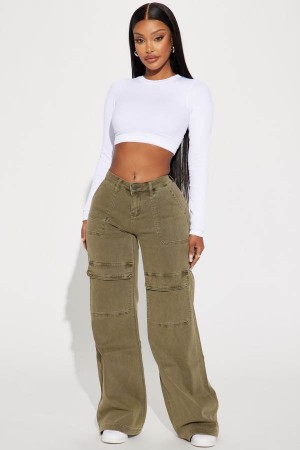 Olive Fashion Nova Here We Go Mid Rise Cargo Women Jeans USA | 612507VXT