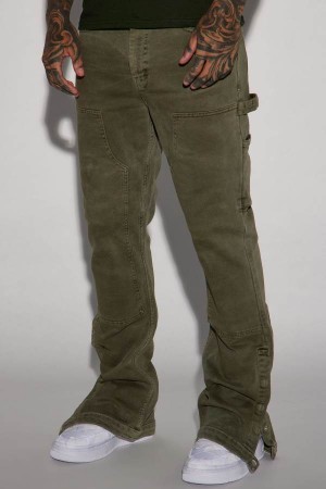 Olive Fashion Nova Indestructible Flared Carpenter Men Pants USA | 398460YJB