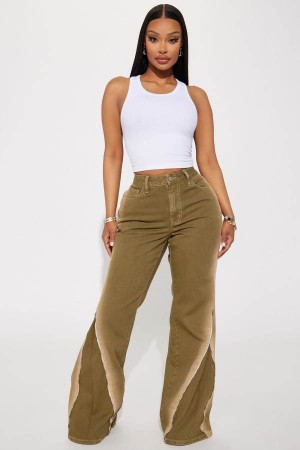 Olive Fashion Nova Let's Kick It Zip Straight Leg Women Jeans USA | 475619ZLY