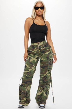 Olive Fashion Nova Level You Up Camo Cargo Women Pants USA | 267894ORU