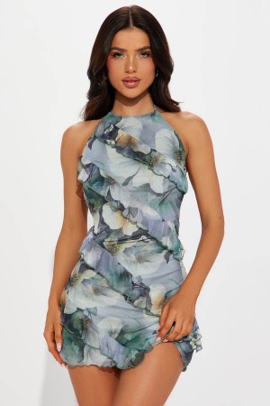 Olive Fashion Nova Maddy Floral Mini Women Dress USA | 067594FVL