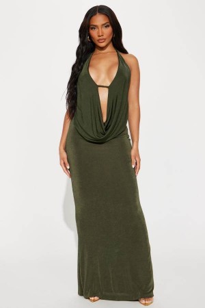 Olive Fashion Nova Madelene Maxi Women Dress USA | 265914XRC