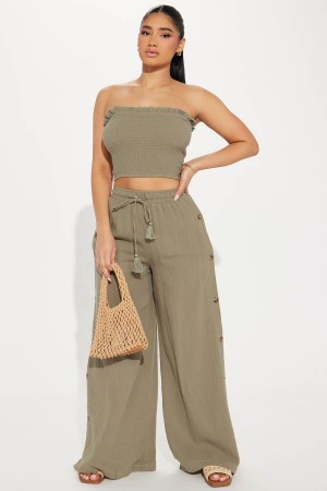 Olive Fashion Nova Main Character Pant Set Women Pants USA | 167052MHP