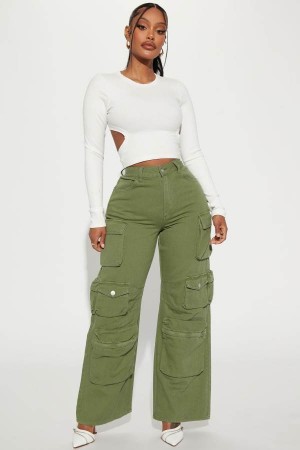 Olive Fashion Nova Melrose High Rise Cargo Women Jeans USA | 810629RAK