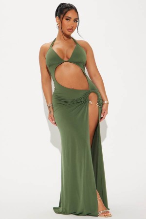 Olive Fashion Nova Milani Cut Out Maxi Women Dress USA | 216978JHQ