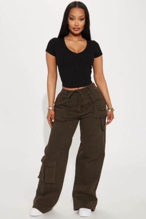 Olive Fashion Nova Olivia Wide Leg Cargo Women Pants USA | 681037WES