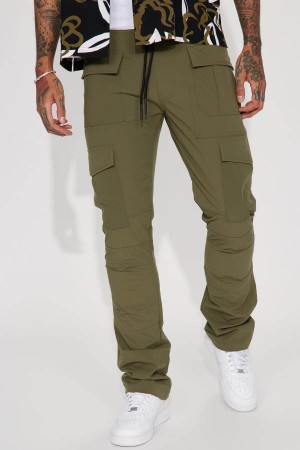 Olive Fashion Nova On Your Mind Stacked Flare Nylon Men Pants USA | 419068THR