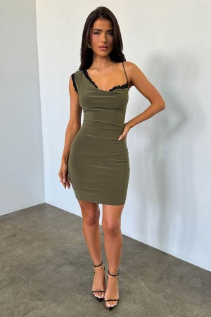 Olive Fashion Nova Ooh La La Double Lined Mini Women Dress USA | 347150BJZ