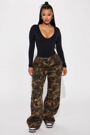 Olive Fashion Nova Seek And Destroy Camo Cargo Women Pants USA | 093618KOM