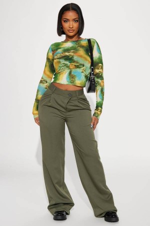 Olive Fashion Nova Shatter The Ceiling Wide Leg Women Pants USA | 248673JXS