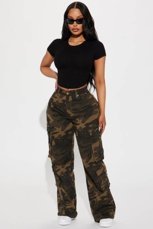 Olive Fashion Nova Shoot Your Shot Camo Cargo Women Pants USA | 584063ETP