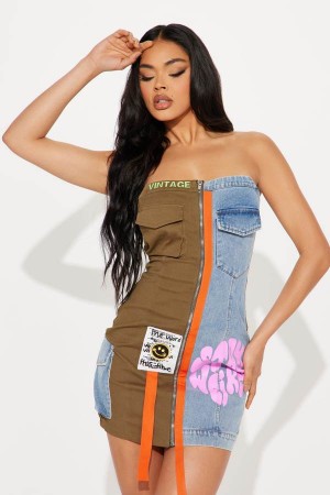 Olive Fashion Nova Stay Weird Cargo Mini Women Dress USA | 068295TBY