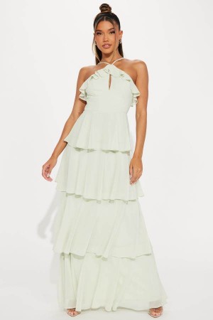 Olive Fashion Nova Tabitha Chiffon Maxi Women Dress USA | 893021UML