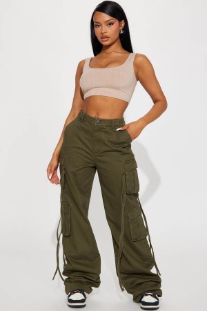 Olive Fashion Nova Tall Golden Hour Wide Leg Cargo Women Pants USA | 872406UDV