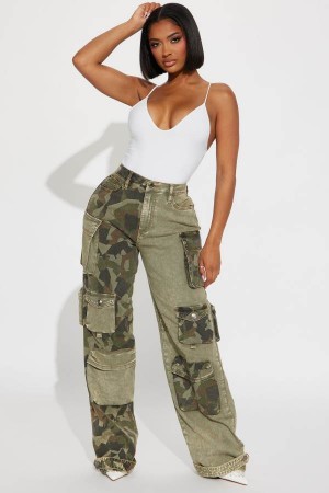 Olive Fashion Nova Tall Upgrade You Wide Leg Cargo Women Pants USA | 723905THO