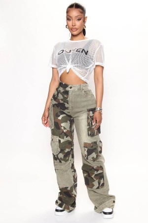 Olive Fashion Nova Upgrade You Wide Leg Cargo Women Pants USA | 018637SNO