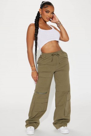 Olive Fashion Nova Vanessa Wide Leg Cargo Women Pants USA | 693728FXC