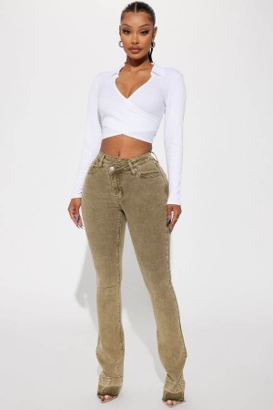 Olive Fashion Nova Verdant High Rise Stretch Flare Women Jeans USA | 021765MCD