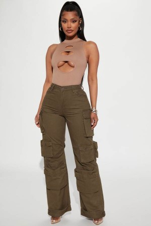 Olive Fashion Nova Weekender Wide Leg Cargo Women Pants USA | 905743TOD