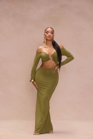 Olive Fashion Nova Worship Me Maxi Women Dress USA | 325086CFO