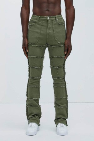 Olive Fashion Nova Your Way Frayed Stacked Skinny Flare Men Pants USA | 951638FKW