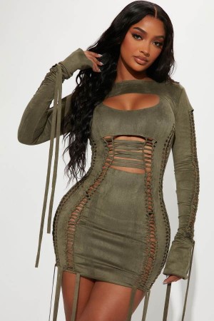 Olive Fashion Nova Yovanna Mini Set Women Dress USA | 218976QTO